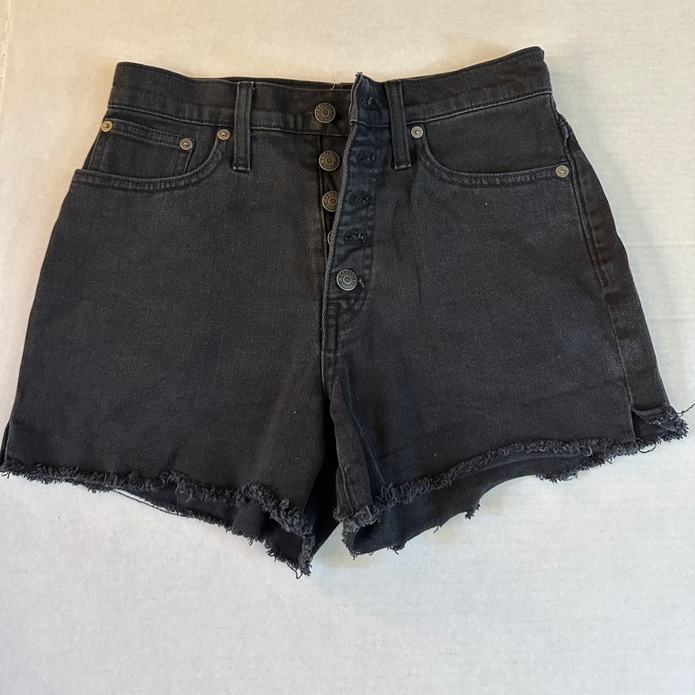 Madewell Black Jean Shorts High-Waisted Frayed Hem
